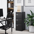 BYNSOE 3 Drawer File Cabinet with Lock Metal Vertical File Cabinet Office Home Narrow File Cabinet for A4 Legal/Letter Size,Assembly Required (Black, 3 Drawers-Vertical)