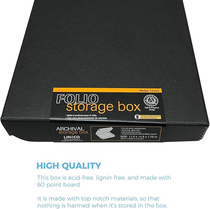 Lineco 11x14 Black Clamshell Archival Folio Storage Box. Acid-Free with Metal Edge, Preserve Photos or Documents, Crafts, DIY. (Pack of 2)