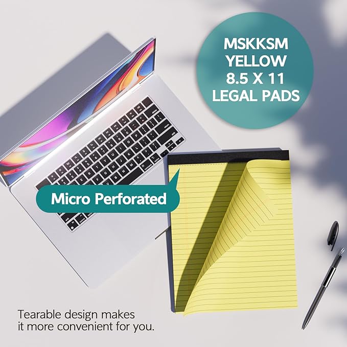 MSKKSM Legal Pads 8.5 x 11, 2 Pack Yellow Note Pads 8.5 x 11 Writing Pads, Wide Ruled Legal Notepads, Lined Pads of Paper Yellow Paper Pads, 30 Sheets Per Notepad for School, Home, Office, Business