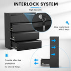 Pataku 4 Drawer File Cabinet with Lock, Metal Lateral File Cabinets for Home Office 4 Drawer, Locking Filling Cabinets for Hanging Files Letter/Legal/F4/A4 Size (4Drawer/Black)