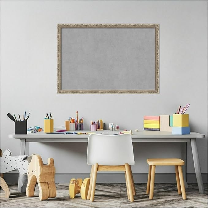 Amanti Art Silver Framed Magnetic Board 18x26 Medium Vision Board for use with Magnets, 100% Metal Sheet to Display Items as Office Decor or for Home Organization in mudroom, Kitchen or Kids Room