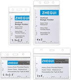 Vertical ID Badge Holder with Clip and Straps Heavy Duty Waterproof Ziplock Clear Plastic Name Tag Holder PVC ID Card Holders by ZHEGUI (25 Pack, Vertical 3.5X2.3)