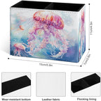 Famame Cute Watercolor Jellyfishes Pencil Holder for Desk, Leather Desktop Container Pen Cup Storage Study Table Pen Organizer Makeup Brush Holder for Classroom Office Home