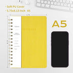 Spiral Notebook-5.75" x 8.125" College Ruled Journal with Inner Pockets and 160 Pages,PU Leather Cover Business Journal, Twin-Wire Binding Notebook Perfect for Office & Home School Supplies 3 pack Yellow ReefBlue NavyBlue