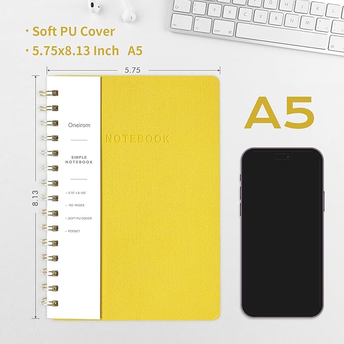 Spiral Notebook-5.75" x 8.125" College Ruled Journal with Inner Pockets and 160 Pages,PU Leather Cover Business Journal, Twin-Wire Binding Notebook Perfect for Office & Home School Supplies 3 pack ArmyGreen/Violet/LightYellow