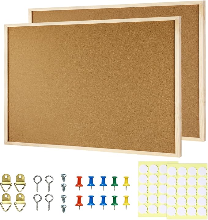 JEFURE 2 Pcs Cork Board, 17.7''x13.3'' Bulletin Board, Wooden Framed Corkboards for Wall, Small Cork Board, Vision Board Supplies, Prayer Board, Picture Board for Photos, Office, Home Decor, School