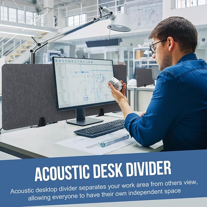 Yaomiao 4 Pack Acoustic Desk Divider Soundproof Desk Privacy Panel Freestanding Partitions Sound Absorbing Divider for Office Reduce Noise and Visual Distractions 47.3" x 16"(Dark Gray)