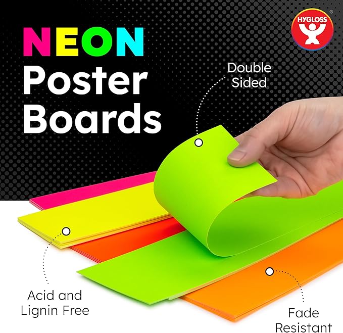 Hygloss Small Poster Board 4x11 - 50 Neon Red-Orange Single Color Poster Boards Bulk Pack - 10 Pt. Thickness Colored Poster Board Paper for Project, Flash Cards, Signs - Posterboard Multipack 4" x 11"