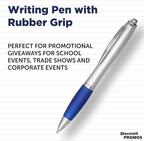 DISCOUNT PROMOS Ballpoint Pens With Rubber Grip, 10 pack, Black Ink Writing Pens in Bulk, Blue