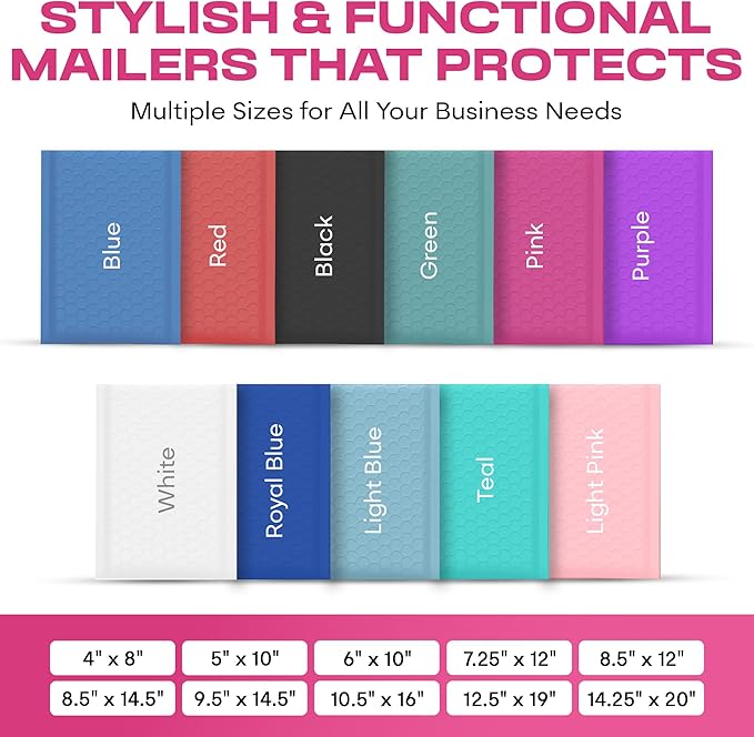 Hot Pink Extra Large Poly Bubble Mailers 14.25x20 inch #7 | Self Seal Large Padded Envelopes | Air Cushioned Bubble Mailer | Usable Size 14.25x19 Lightweight Mailing Shipping Bags| 50 Pack Bulk