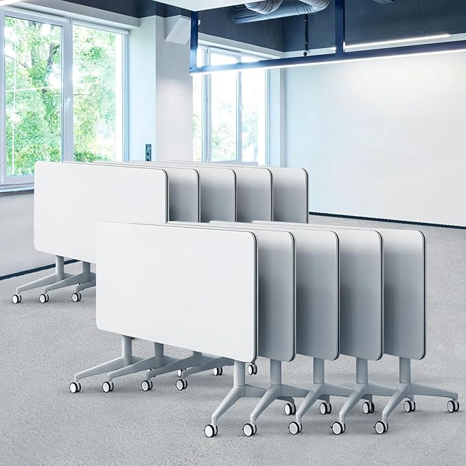 Goakwwuz Conference Room Table, Folding Conference Tables,Thicken Grey Tabletop,Flip Top Wooden Seminar Meeting Room Table for Conference Room Offices (10, White, 70.8”)