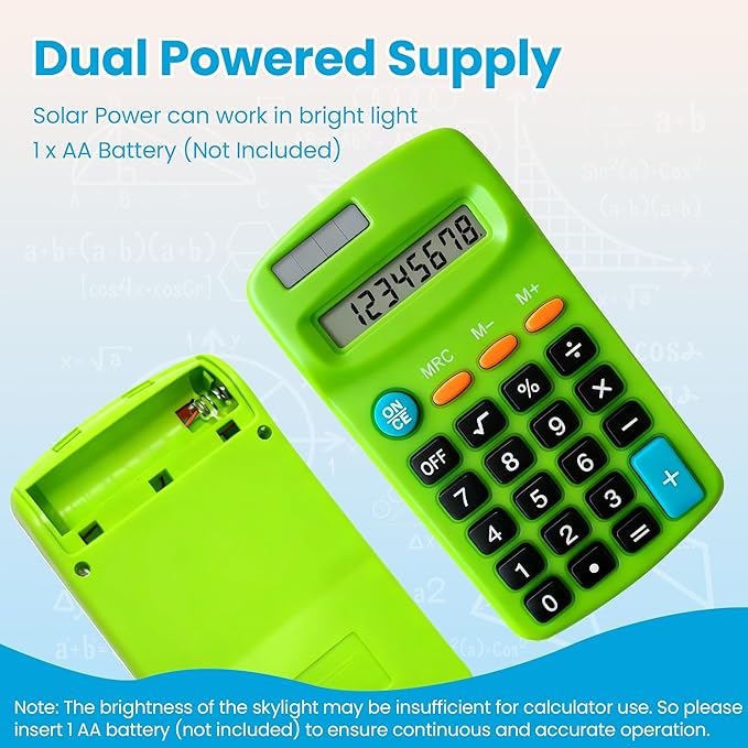 18 Pack Pocket Calculator Bulk: 8 Digit Hand Held Basic Calculator Small Solar Battery Dual Power Mini Calculators for Classroom Students Desktop School Home Office (Multicolor, 18 Pcs)