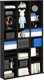 Furinno Jaya DVD Shelf, 24-Shelf Wide CD Rack, Media Shelf with Adjustable Shelves, 8 x 3 DVD Storage Cabinets for CD Blueray Game Disc, Easy Assembly, for Living Room, Home Office, Americano