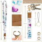 bolimoss 2-in-1 ID Badge Holder & Lanyard Wallet for Womens Cute Floral Zipper Wallet with Removable Wrist & Neck Lanyard, Clear Window, 5 Card Slots, Ring Keychain for Worker Teacher Nurse Couriers