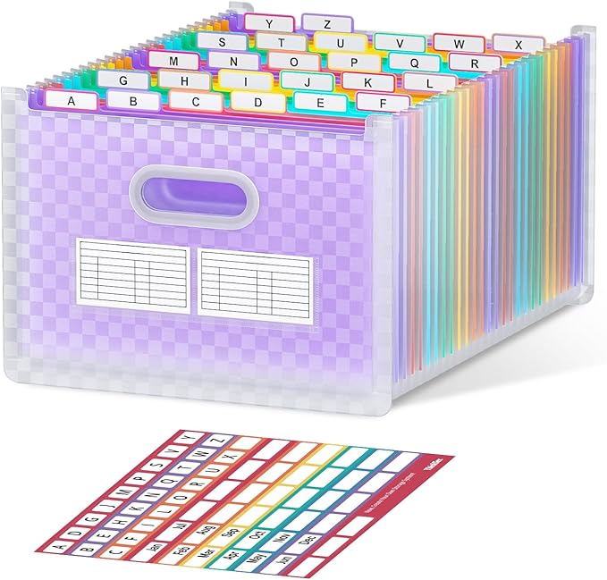 ThinkTex 26-Pocket Accordion File Organizer, Upright & Open Top, A–Z Colorful Tabs, High Capacity Expanding File Folder, Letter/A4 Size Essentials for School, Home, and Office-Purple