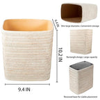 Polytree Bathroom Trash Can 1.8 Gallon Small Kitchen Garbage Can,Decor Wastebasket for Bedroom Office,Resin Hand-Carved Bamboo Wicker,Farmhouse White