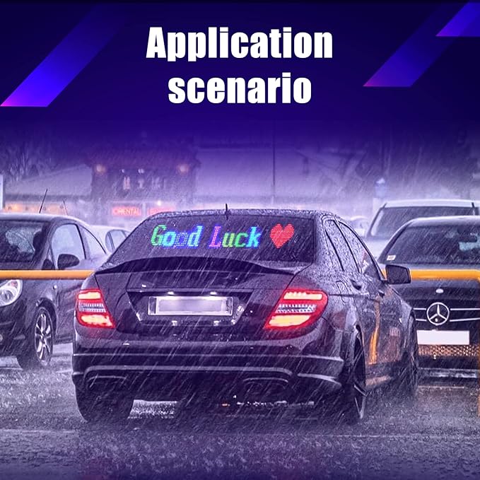 XIAOOHO Programmable LED Car Sign,Scrolling LED Sign,Flexible LED RGB Message Display,Bluetooth APP,DIY Design Colours,Animations,Text, Graffiti