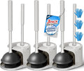 FORASTO 3Pack 2 in 1 Toilet Brush and Plunger Set, Extended Handle Plunger,Toilet Bowl Brush Plunger Set,Bathroom Cleaning Tools,Toilet Brush Plunger Combo,Cleaning Brush,Cleaning Supplies, Light gray