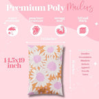 Pretty Package Store 14.5x19 Designer Poly Mailer 100 Pack Heavy Duty Waterproof Self Seal Shipping Bags for Small Business Large Mailing Envelopes Bulk Tear Resistant Packaging Pink Blooms Flowers