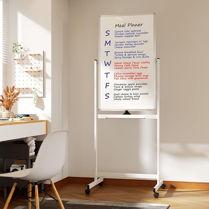 Neatsure Rolling Whiteboard on Wheels, 40" x 24" Double-Sided Mobile Magnetic White Board with Stand, Portable Standing Dry Erase Board Easel for Home Office Classroom School, Silver