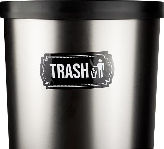 Recycle and Trash Stickers for Trash Cans - Vinyl Recycling Bin Labels - 2 Pack - 6.5" by 3" Green & Black Decals Logo Set - Waste Signs for Home Kitchen or Office Bins Indoor/Outdoor Use