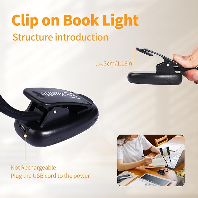 KunHe 5 Pack Music lamp Reading Clip lamp USB-C and AAA Battery Power Supply (Included) Three Color temperatures Suitable for Band Users Reading Enthusiasts