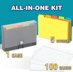 H4D 4x6 Index Card Case with 100 Heavyweight Ruled Index Cards and Dividers, Black
