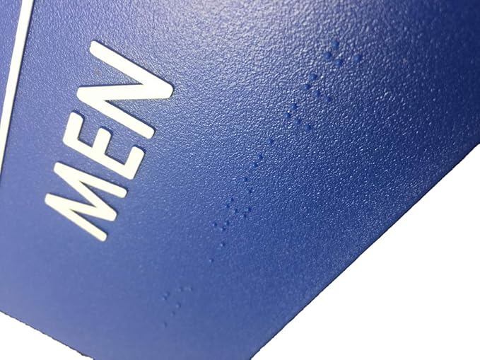 USA Made - Men's and Women's Restroom Signs ADA-Compliant Bathroom Door Signs for Offices, Businesses, and Restaurants, Black, Blue, Grey and Taupe/Tan Colors (Blue Handicap)