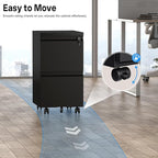 HOMOFFICE 2 Drawer File Cabinet with Lock, Metal Mobile Filing Cabinet on Wheels, Compact Desk Side Storage Cabinet for Home Office, Letter/Legal/A4 File Organizer with Anti-Tip Wheel (Black)