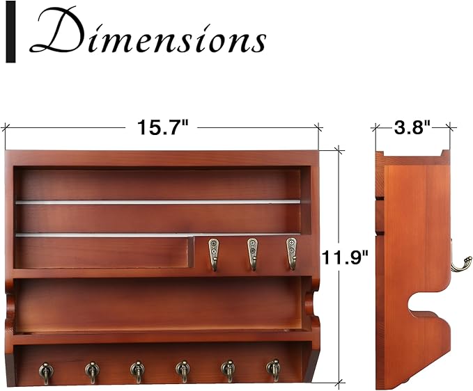 Innovation Key Holder for Wall, Mail Organizer with Key Hooks, Keys Holder on Wall, Auburn