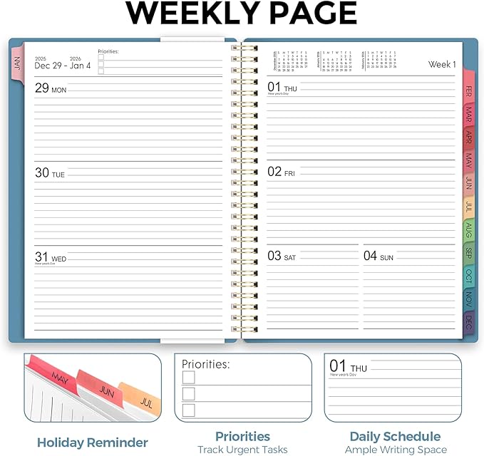 2026 Planner, 8.5" x 11" Weekly and Monthly Planner, January 2026 - December 2026, Agenda Planner with Monthly Tabs, Goal Setting & Time Management Organizer for Women & Men