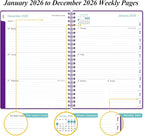 2026 Planner - Planner 2026 from January 2026 - December 2026, Weekly & Monthly Planners Spiral Bound with 12 Monthly Tabs, Inner Pocket, 6.4" x 8.5", Purple