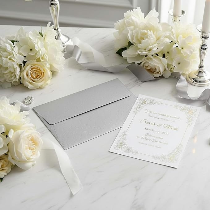 YooNotee 100 Count #10 Silver Metallic Business Envelopes, 80 lb, 4 1/8" x 9 1/2" Metallic Business Letter Size Envelopes, Peel & Press Square Flap, Printable for Professional Mailing and Office Use