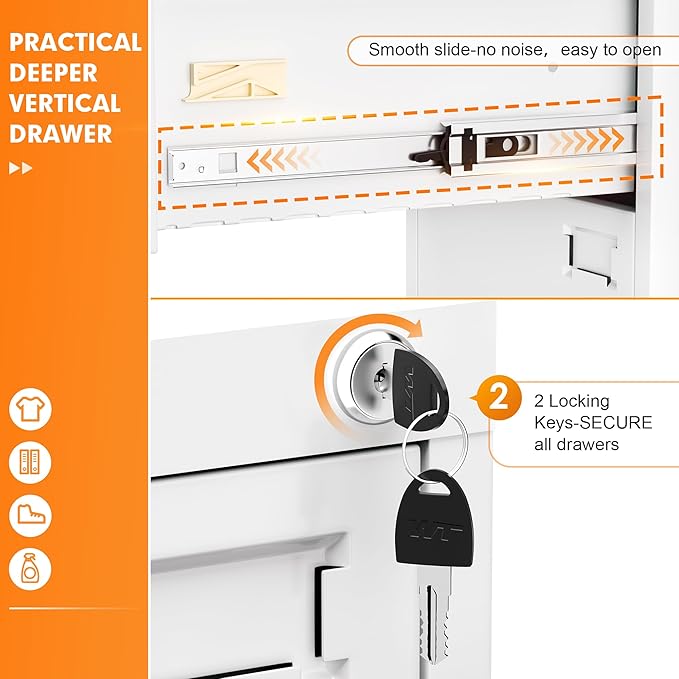 INTERGREAT 2 Drawers File Cabinet with Lock, 18" D Metal White Vertical Filing Cabinet for Hanging Folders, Easy Assemble
