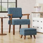 FAGAGA Small Footstool Ottoman with Storage, Ottoman Foot Rest, Modern Foot Stool with Adjustable Lid and Sturdy Wood Legs for Living Room, Bedroom, Couch, Enterway, Blue