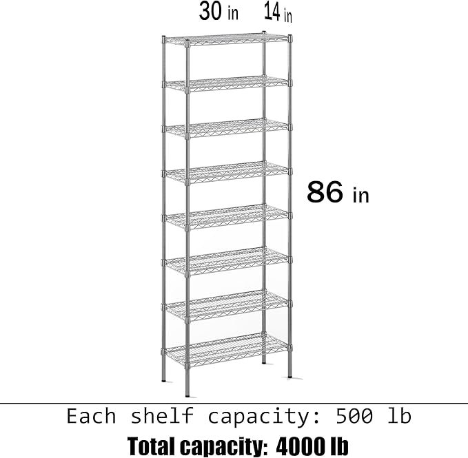 Regal Altair 14" Deep x 30" Wide x 86" Height Wire Shelving Kit | 8-Tier | NSF Commercial Storage Rack Unit