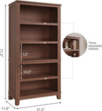 IDEALHOUSE 71" Farmhouse Bookshelf w/Adjustable Shelves & 31.5 in Whidth, 5 Tier Tall Bookcase with Wood Legs, Rustic Wooedn Book Shelf for Living Room Office (Brown, 71.3" H x 15.7" W x 11.8" D)