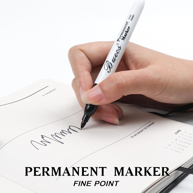 Buecs Permanent Markers, 60 Count Black Permanent Markers, Fine Point, Waterproof & Smear Proof Markers, Quick Drying, Office Supplies for School, Office, Home