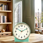 Tinload 4.3" Retro Analog Alarm Clock, Vintage Decor, No Ticking Silent, Easy to Set, Gradual Rise Alarm, On/Off Switch on Side, Gentle Wake, Snooze, Lighted on Demand, Battery Operated, Retro Green