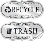 ASAVI Trash & Recycle Stickers – 2-Pack Self-Adhesive Vinyl Labels, Waterproof & Durable (White, Medium 6.3 x 2.7 inches)