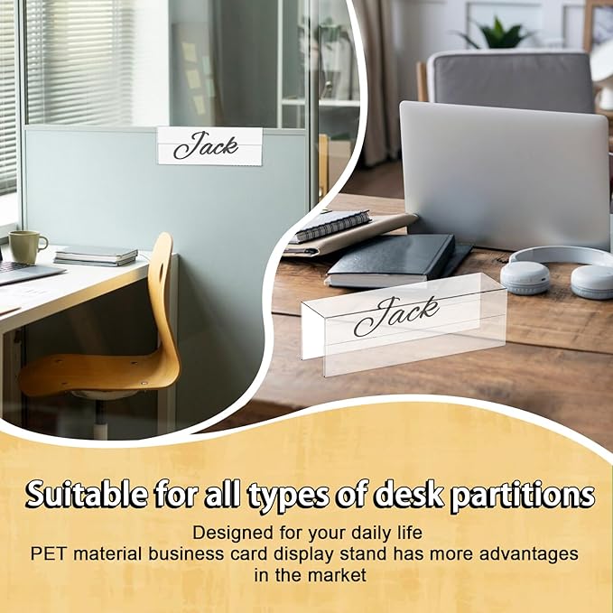 SHIQIKEJIPTY Cubicle Name Plate Sign Holder - Double Sided Nameplates for Walls - 2X8 PET Material Changeable Cubicle Name Plate Holder for School Office (2)