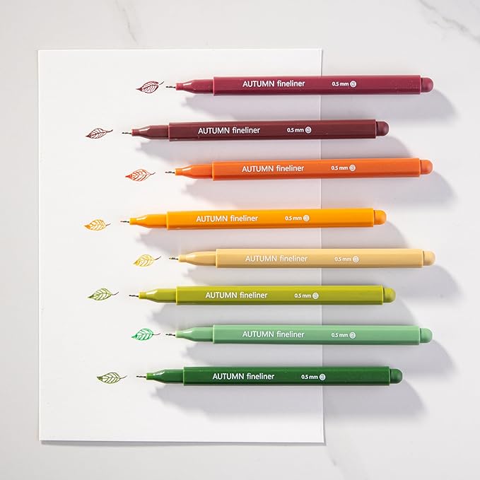 DIVERSEBEE Fine Tip Pens, 8 Bible Pens No Bleed Through, Assorted Colors, 0.5mm Fine Point Fineliner Markers for Journaling, Bible Study Journaling Supplies and Accessories (Autumn)