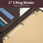 Geslun Personalized Genuine Leather 3 Ring Binder, Custom Engraved 8.5 x 11 Letter Size Folio with Pen Holder, Soft Notebook Portfolio Cover, Notepad Padfolio Organizer for Meeting, Dark Brown
