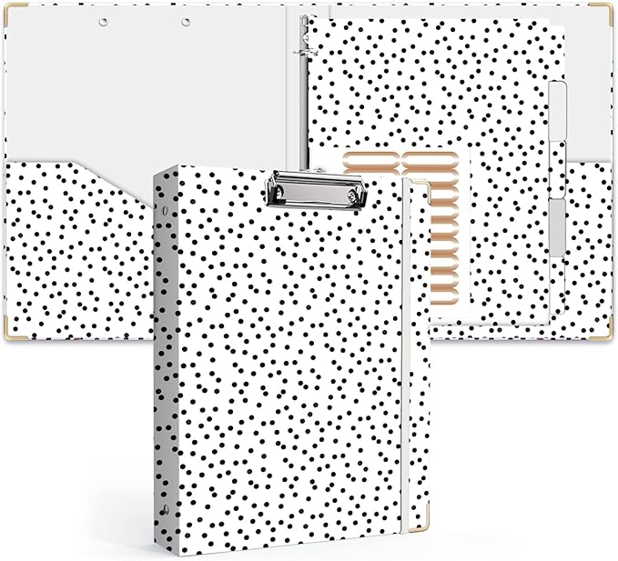 Lateefah 3 Ring Binder, 1 Inch Binder Organizer for Letter Size(8.5'' x 11'') with 5-Tab Dividers and Pockets, File Folders with Low Profile Clipboard for Office, School Supplies