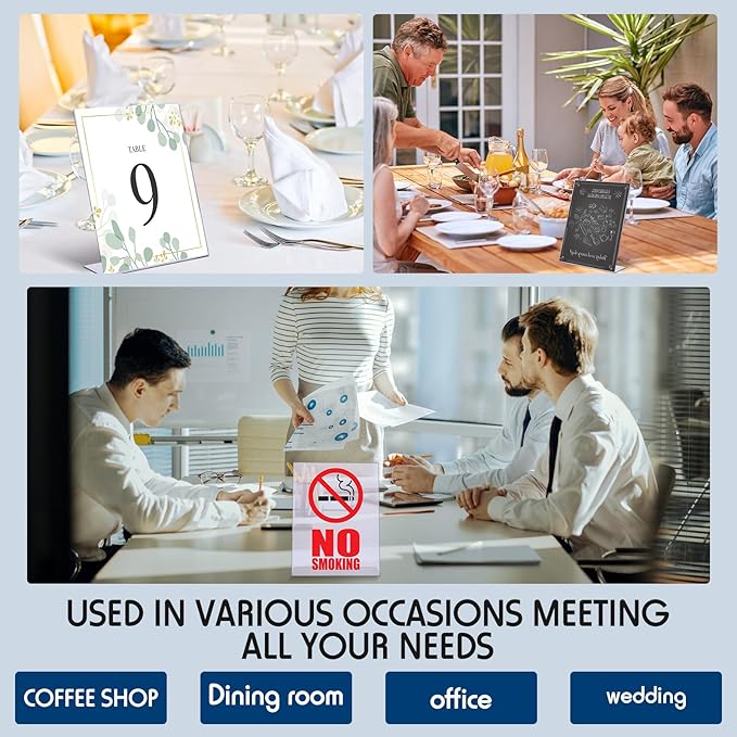 Jetec 20 Packs 8.5 x 11 Acrylic Sign Holder Clear Plastic Frames Acrylic Display Stands Vertical Slanted Back for Displaying Signs and Menus