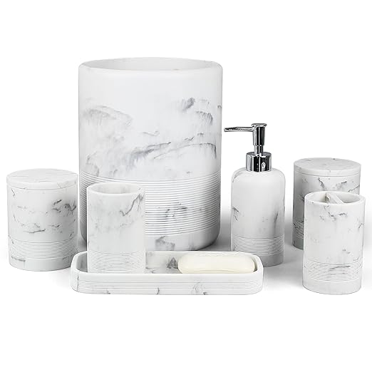 YMXYJM Modern Resin Trash Can Bin, Wastebasket for Bathroom, Kitchen, Office, Home, Marble White