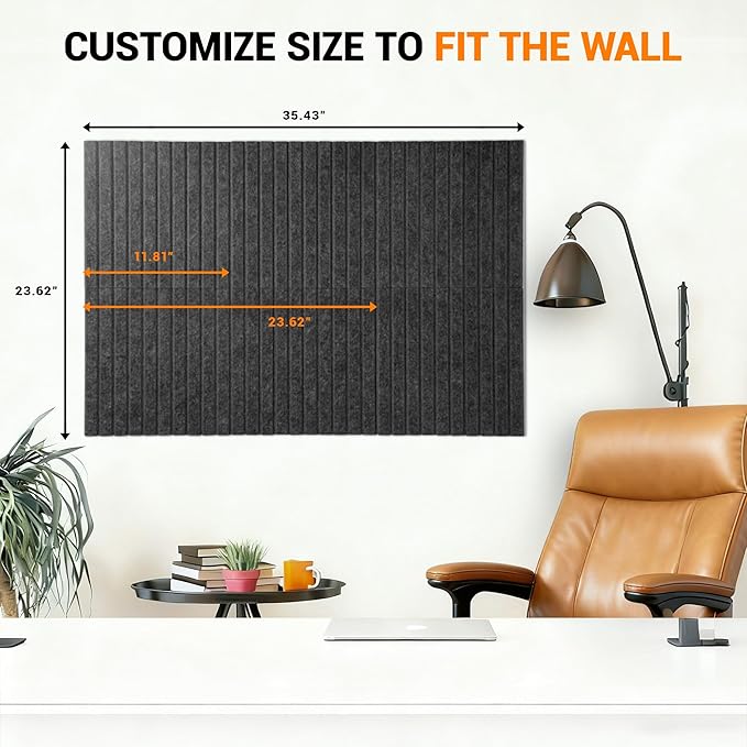 Cork Board Tiles for Wall with Push Pins, Removable 36" x 24" Slat Bulletin Board Sets, Adhesive Pin Board | Magrowill 6 Packs Felt Panels for Office Home Classroom Dorm Interior Wall Decor, Deep Gray