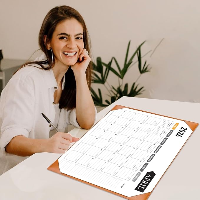 Large Desk Calendar 2026, Calendar with Desk Protecting Pad, 2026 Desk Calendar Large 22x17, Runs From January 2026 to June 2027 18 Months, Big Desktop Calendar for Family Classroom and Office(Brown)