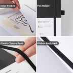 Heture Hardcover Notebooks, A5 Blank Notebook for Writing 160 Pages, 8.2 x 5.5 inch, Classic Blank Notebooks for College/Work/Travel(Black 3 Pack)