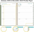 2026 Planner - Planner 2026 from January 2026 - December 2026, Weekly & Monthly Planner Spiral Bound with 12 Monthly Tabs, Inner Pocket, 6.4" x 8.5", Green-A